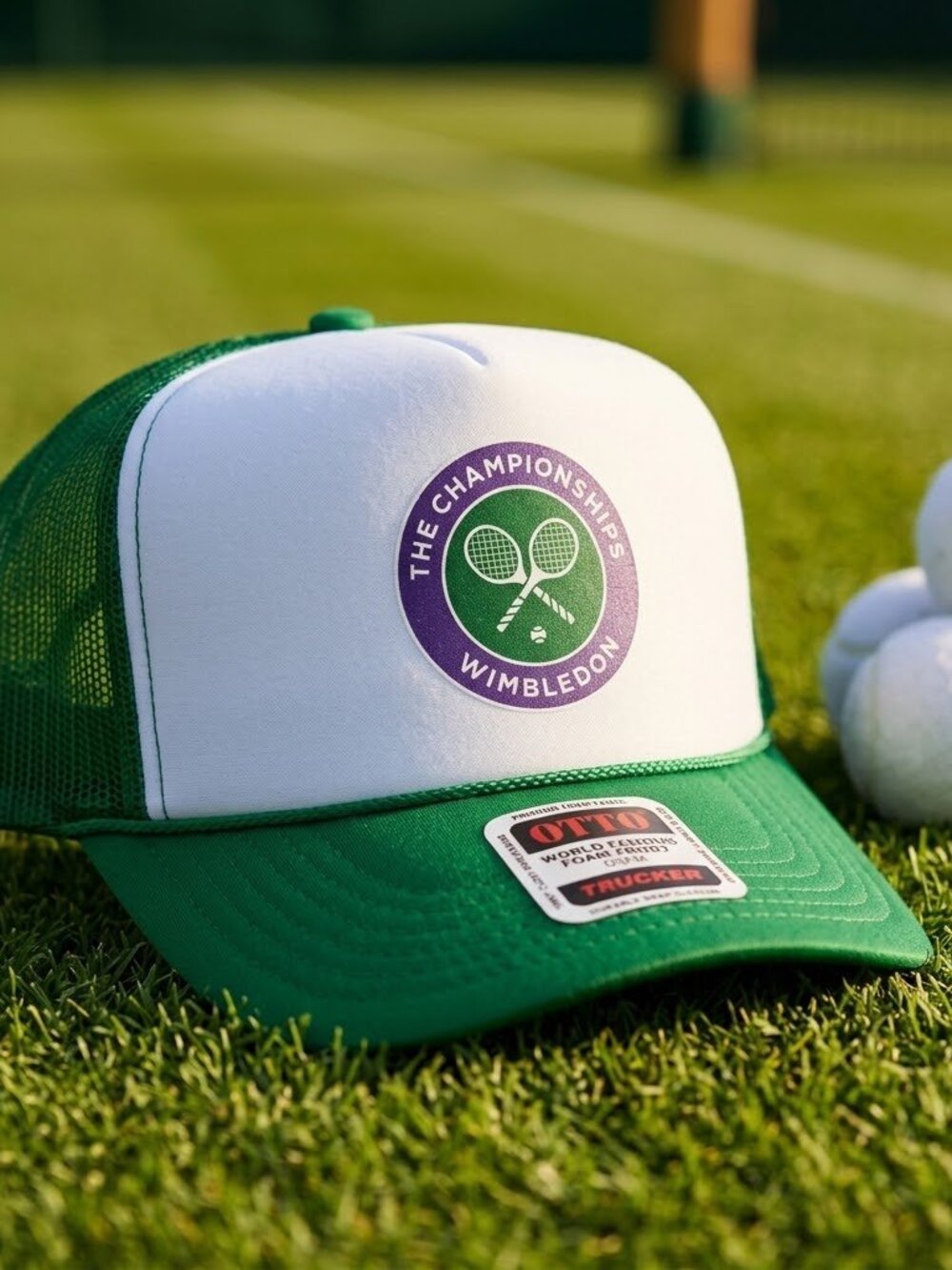 Retro Wimbledon Tennis Hat The Championships Green White OTTO Foam Rope Cap USA